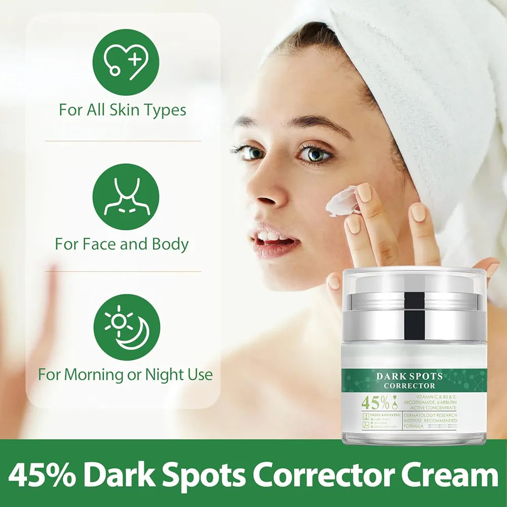 Woman applying cream with text indicating product use on a light background