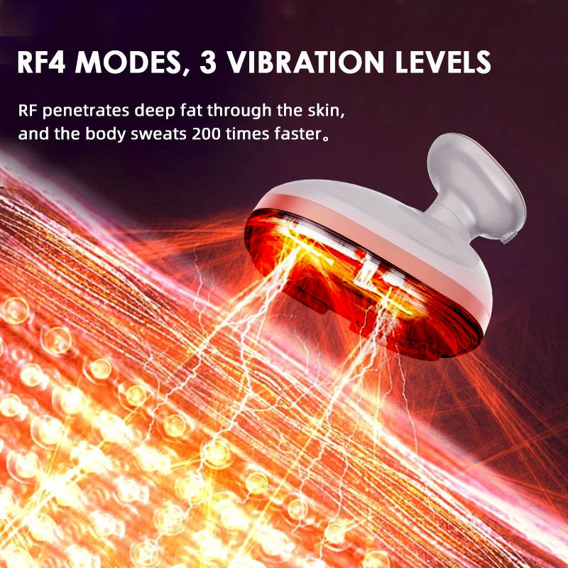 RF heat and red-light therapy emitted from body-sculpting device
